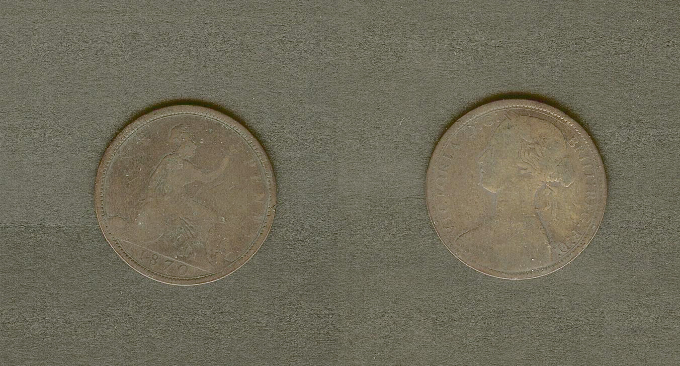 English penny 1870 gF/F